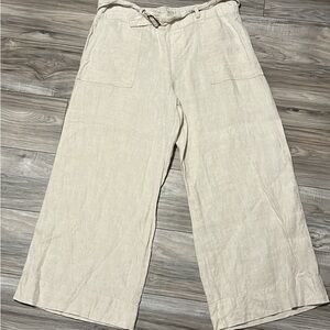 Wide-Leg Linen Chinos in Light Tan